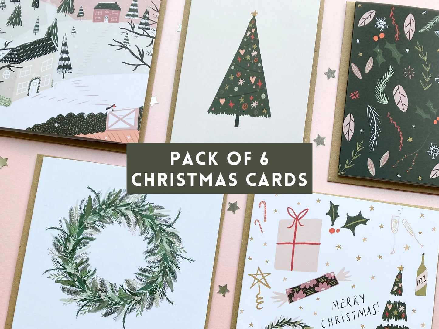 Pack of 6 Illustrated Christmas Cards
